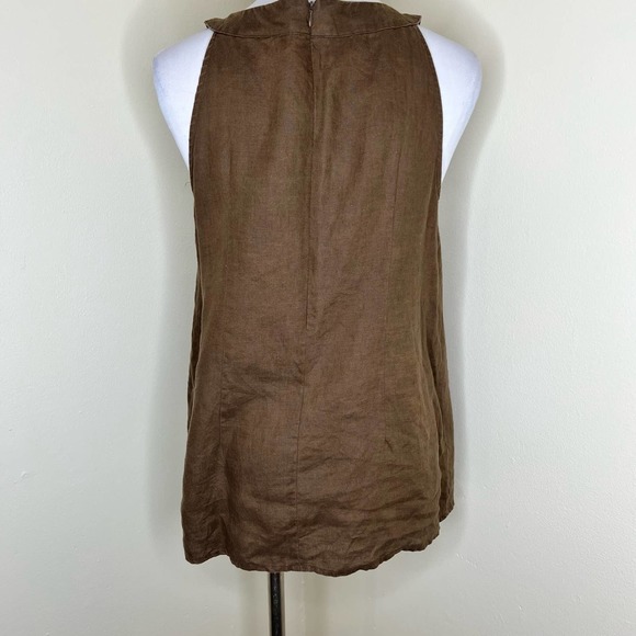 Alexandra Bartlett 100% Linen Top MEDIUM Brown Woven Summer Lagenlook Pleated - Picture 2 of 5